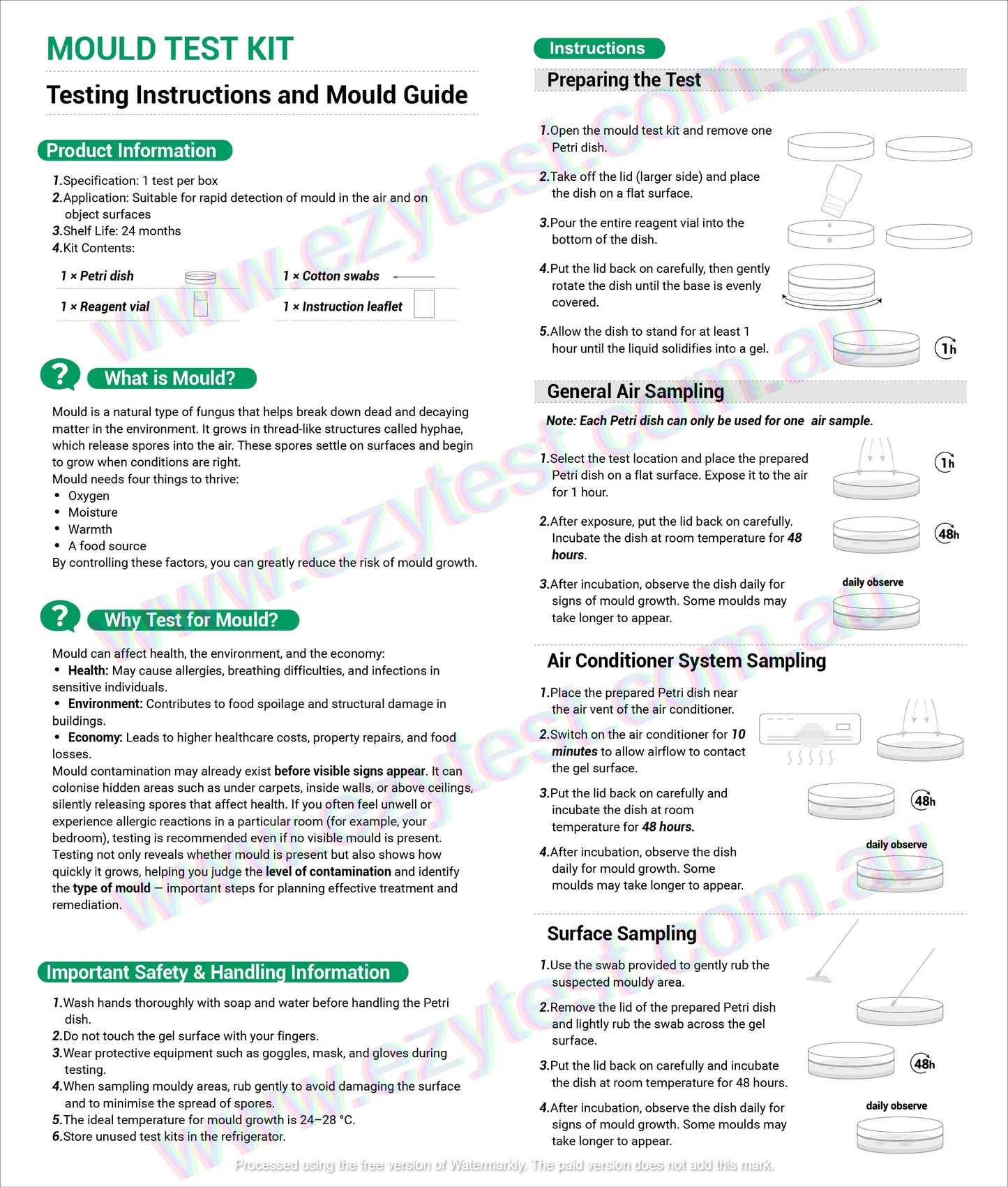 EzyTest Mould Test Kit (1 Test) – 48hr Home Mould Detection for Air & Surfaces + A/C Vent Sampling – Includes Mould Photo Identification Guide