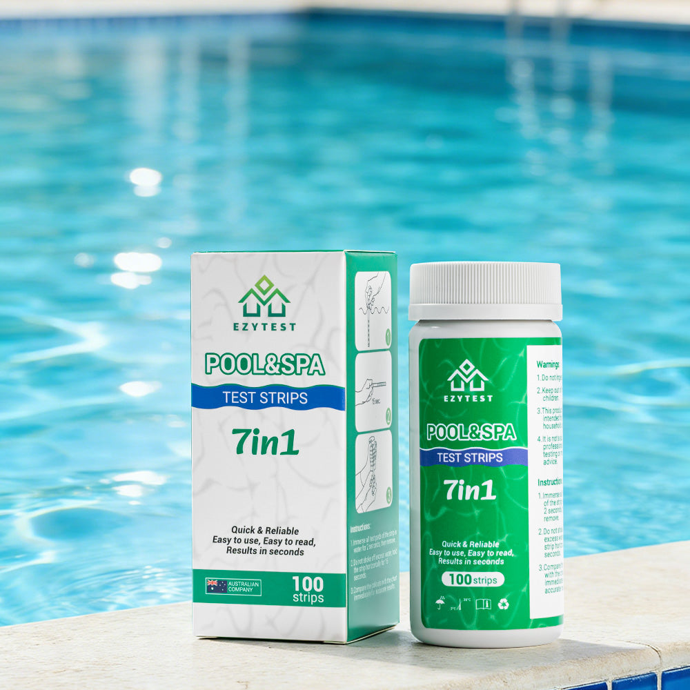 EzyTest Pool & Spa Test Strips 7-in-1 (100 Strips) — Fast, Easy Water Testing in Seconds