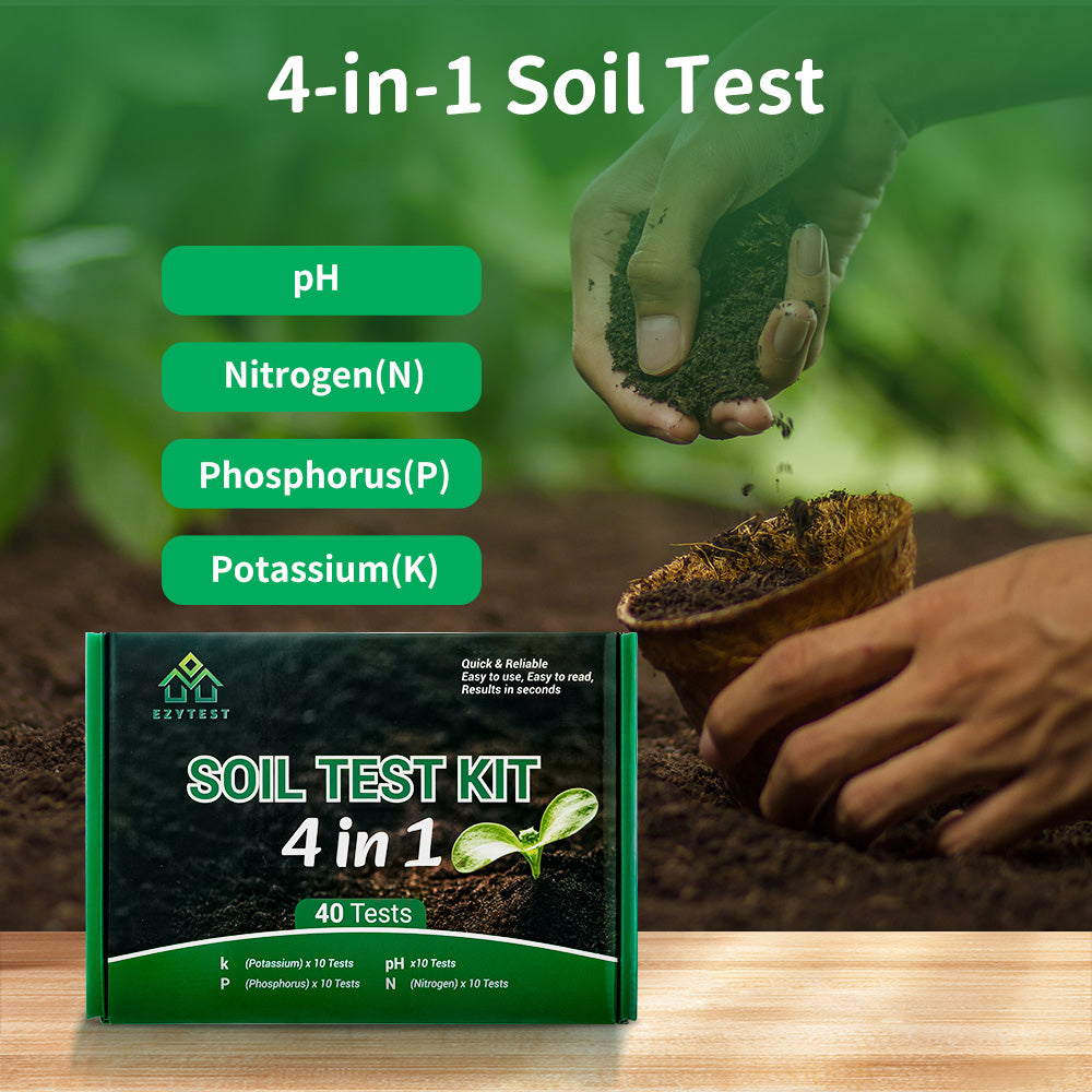 EzyTest Soil Test Kit 4-in-1 (40 Tests) — Check pH, Nitrogen (N), Phosphorus (P) & Potassium (K) for Healthier Plants