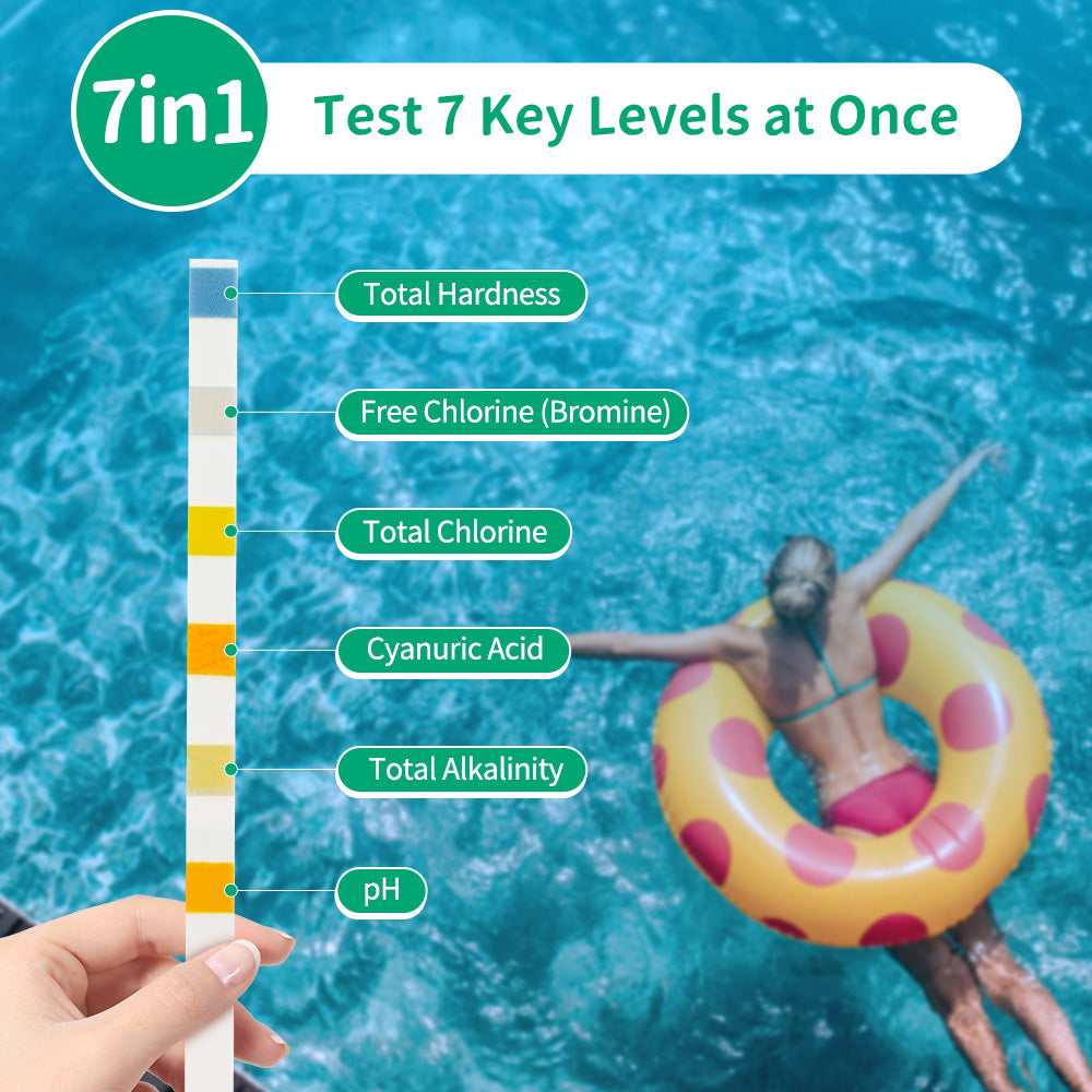 EzyTest Pool & Spa Test Strips 7-in-1 (100 Strips) — Fast, Easy Water Testing in Seconds
